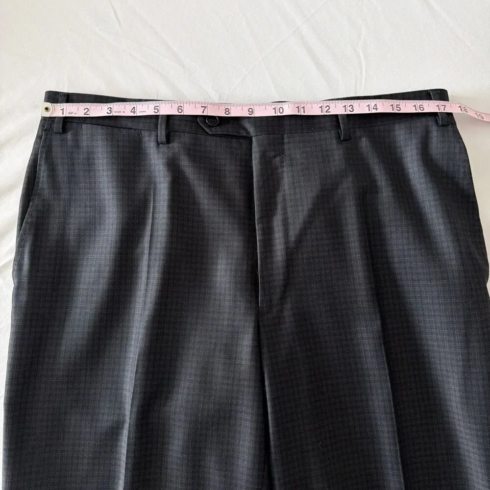 Canali Mens 35x32 IT 52 100% Wool Dress Pants Gray Check Flat Front Made N Italy - Picture 9 of 16